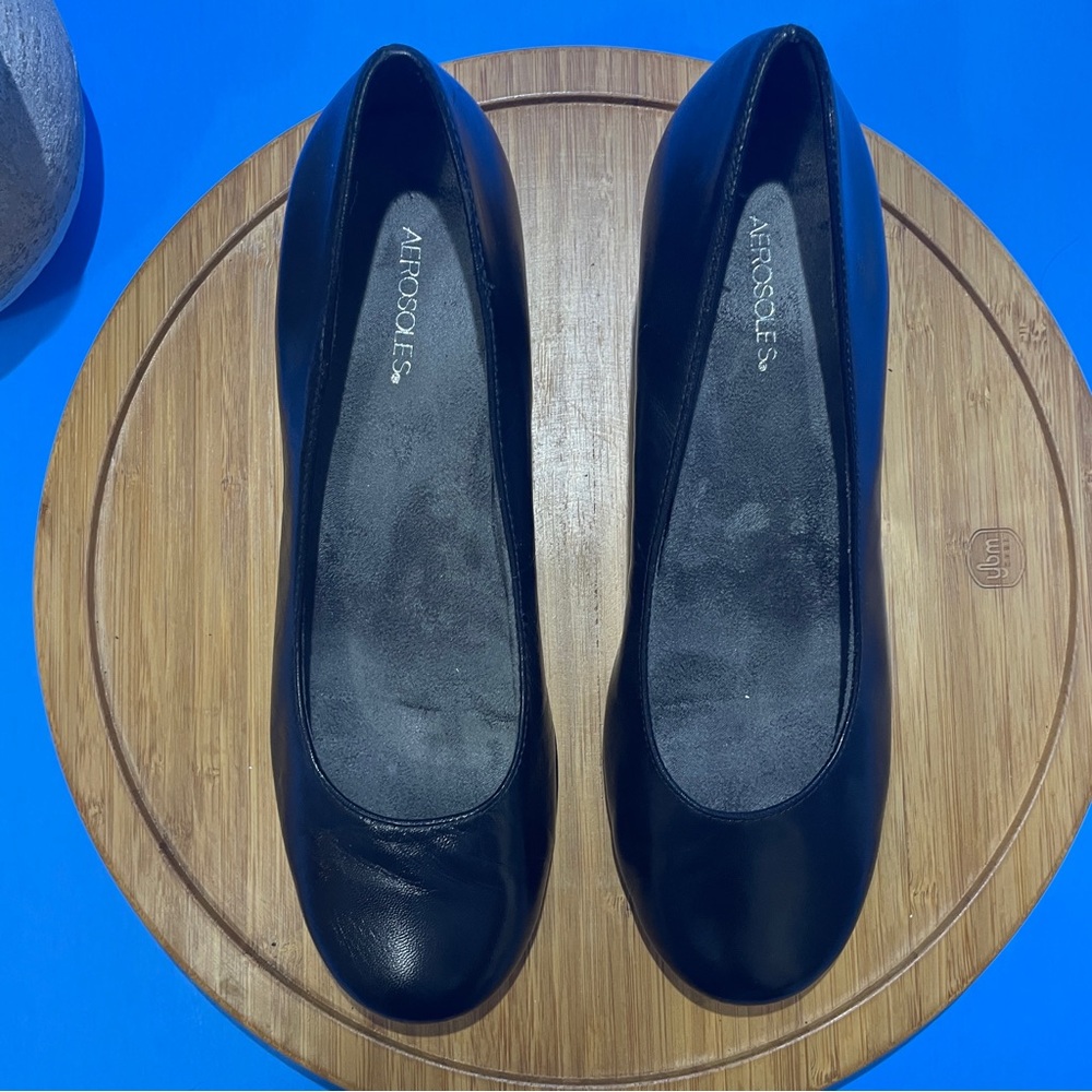 Aerosoles Wise Guy Leather Pumps Black Slip-On Kitten Heel Dress Shoes Size 9M - Picture 5 of 8